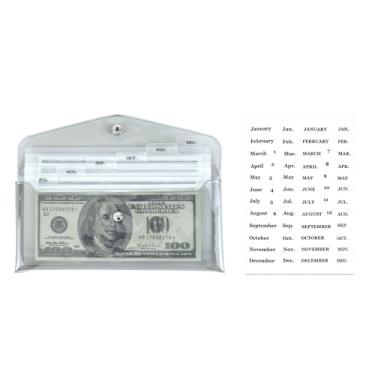 Imagem de NatSumeBasics Carteira envelope cinza para dinheiro, carteira transparente, 6 divisórias para dinheiro com adesivo mensal para organizador de recibos de notas (cinza)