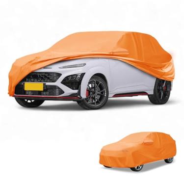 Imagem de Partuto Capa de carro à prova d'água para todos os climas, automotiva, externa, anti-UV, cobertura externa completa para Hyundai Kona filme de alumínio laranja com zíper do lado esquerdo