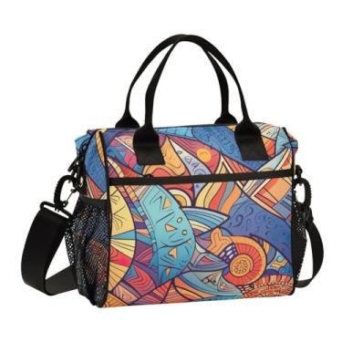 Imagem de GAIGEO Lancheira térmica com design abstrato, lancheiras grandes, lancheiras térmicas para mulheres, M