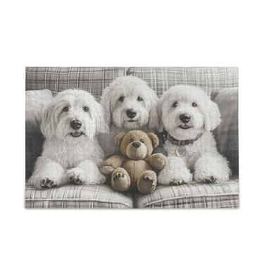 Imagem de Quebra-cabeça de madeira e papel para cães brancos, 1000 peças, com bolsa de armazenamento, quebra-cabeças complexos para adultos