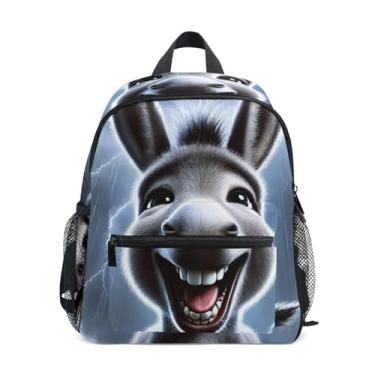 Imagem de GAIGEO Gray Funny Donkey Print Backpacks for Toddlers Kindergarten Backpack for Boys with Front Pocket, Safety Whistle for Ages 3-8