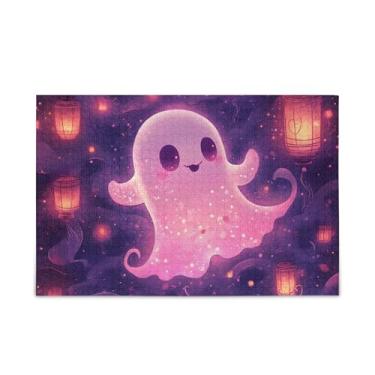 Imagem de 1000 peças de quebra-cabeça roxo fantasma fofo, composto de papel e madeira, quebra-cabeças para homens com suporte de letras