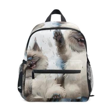Imagem de GAIGEO Playful Siamese Cat Ragdoll Kids' Backpack with Whistle, Adjustable Chest Strap, Kindergarten Backpack for Boys Lightweight & Compact for Ages 3-8