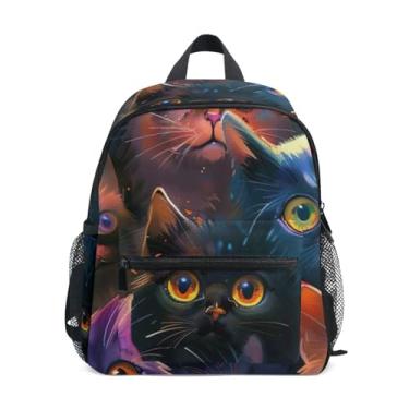 Imagem de GAIGEO Colorful Cats Kitten Kids Mini Backpack, 10x4x12 In, Boys Kindergarten Backpack Includes Water Bottle Pockets, Whistle Clip for Safety