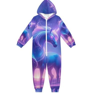 Imagem de TSENQUE Lindo macacão para meninas, fantasia de unicórnio roxo néon, fantasia de uma peça, macacão infantil de animal, Fantasia de unicórnio roxo neon, 4 Anos