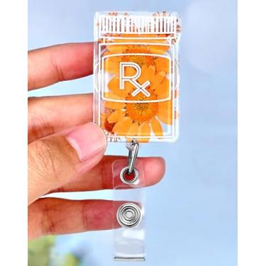 Imagem de Plifal Porta-crachá RX retrátil com clipe de identificação para enfermagem - resina floral flor seca nome etiqueta cartão acessórios clipe jacaré para trabalhador de escritório médico, professor