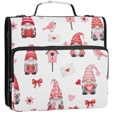 Imagem de Gnomos fofos chapéus organizador de fichário com zíper 3 anéis 3 anéis bolsa para fichários escolares com alça de ombro, suporte para 500 lençóis, 34,5 x 31,5 x 9 cm