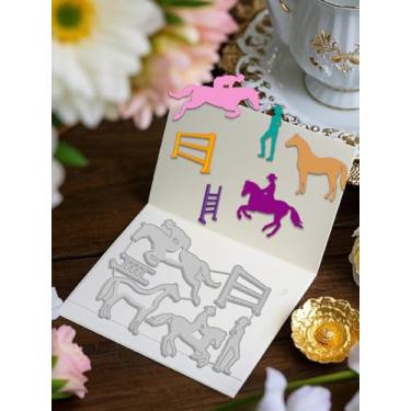 Imagem de 1 estêncil de matriz de corte de aço carbono, molde de corte com tema equestre colorido de aço inoxidável para álbum de fotos faça você mesmo, cartão de papel decorativo em relevo, 11,6 x 14,6 x 0,1