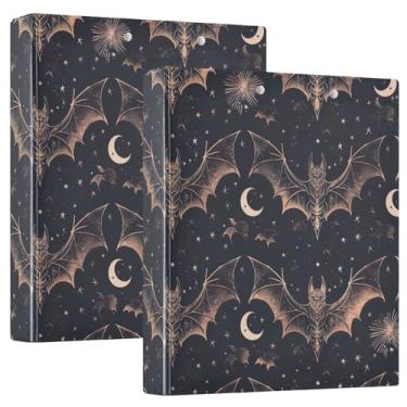 Imagem de Line Art Bats Pasta organizadora fácil de limpar com 3 bolsos, fichário de receitas espaçoso com 3 bolsos, pasta de trabalho resistente, pacote com 2