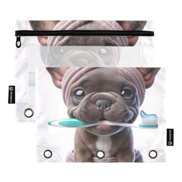 Imagem de Bolsa de lápis para animais de estimação fofa Bulldog para fichário de 3 anéis, fichário com zíper, estojo para canetas, fichários transparentes com zíper, estojo para canetas, escola, escritório, 25