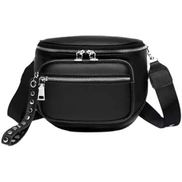 Imagem de Bolsa Transversal Feminina em Couro Sintético, Pochete com Zíper Duplo, Alça Ajustável, Preta