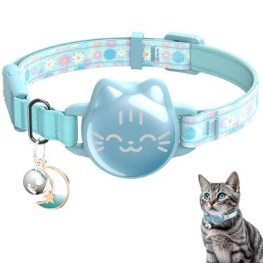 Imagem de Coleira impermeável para gatos AirTag, coleira Airtag para gatos com padrão luminoso e reflexivo de peixe, coleiras leves para Apple Air, suporte oculto para rastreador GPS para gatos, gatinhos (23 a