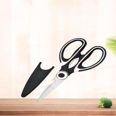 Imagem de Tesoura de cozinha, capa protetora de aço inoxidável, resistente, conjunto de 2 peças para carne, aves, preparação de alimentos, lava-louças, uso seguro, preto