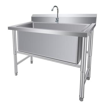 Imagem de Lava-louça de cozinha independente de uma só tigela, lava-louça de cozinha de restaurante comercial, lavatório de lavagem de preparação e serviços públicos, conjunto de pia (40 in/100 cm)