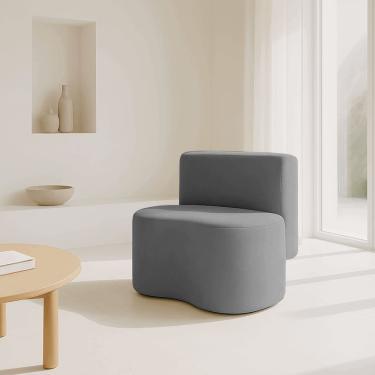 Imagem de Puff Orgânico Feijão Com Encosto Curvo Redondo Sala Resistente Confortável Suede