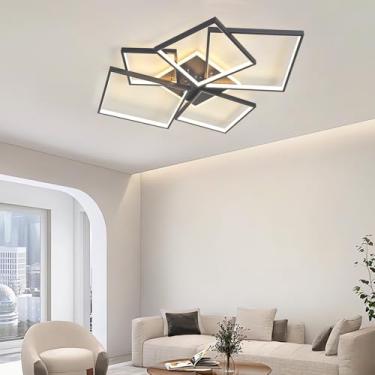 Imagem de Luminária de teto LED moderna, quadrada e regulável, em acrílico, com controle remoto, ideal para sala de estar, quarto, cozinha, hall de entrada, sala de jantar e estilo casa de campo (pret