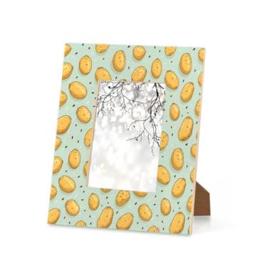 Imagem de GeMeFv Porta-retrato de 10 x 15 cm, molduras fofas de madeira de batata para exibição de mesa e parede, moldura de presente para decoração de casa (padrão de batata)