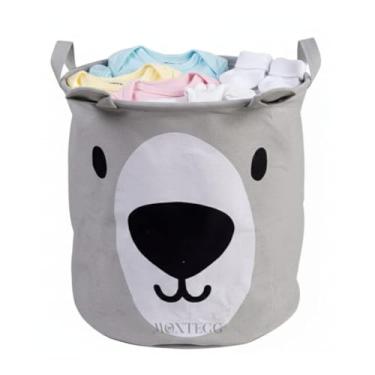 Imagem de Cesto Organizador Infantil De Brinquedo Roupa Suja Dobrável com Alça Ursinho Organizador 50L (Cinza)