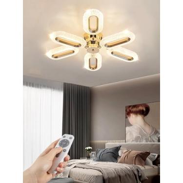 Imagem de Luminária de teto moderna oval com regulagem de intensidade, luminária de teto decorativa de luxo dourada com LED e controle remoto para quarto, sala de jantar, escritório e sala de estar (6