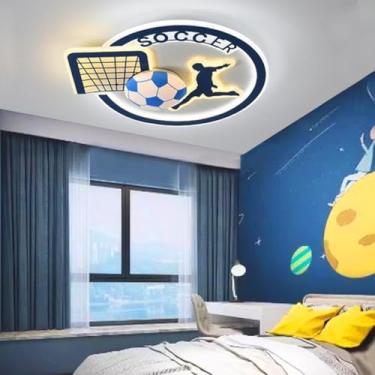 Imagem de Luminária de teto LED em formato de bola de futebol, luminária infantil de 50 cm, 55 W, tricolor, dimerizável (3000K, 4000K, 6000K), em metal e acrílico, ideal para quarto e sala de estar in