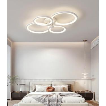 Imagem de Luminária de teto LED moderna para sala de estar, com regulagem de intensidade e controle remoto. Ideal para ambientes internos, como sala de estar, quarto, cozinha e sala de jantar. (Branca