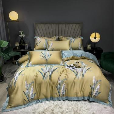 Imagem de Jogo de cama macio e sedoso com estampa floral refrescante de verão, capa de edredom e lençol, estilo 18, tamanho Queen (200x230cm), 4 peças