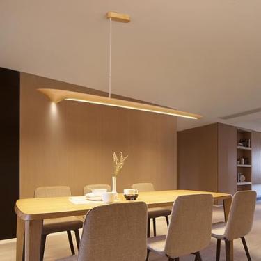 Imagem de Luminária pendente LED para mesa de jantar, em madeira, com intensidade regulável. Luminária pendente moderna com controle remoto para mesa de jantar, cozinha, ilha ou escritório. Lustre par