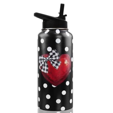 Imagem de Garrafa de água isolada para o Dia dos Namorados de 947 ml, garrafa de água com canudo, copo reutilizável de aço inoxidável à prova de vazamento, presentes de Dia dos Namorados para ela