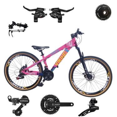 Imagem de Bicicleta 26 VikingX T25 24v Shimanos Cubo e Catraca K7 Pneu Aro 26 Balão Faixa Amarela-Unissex