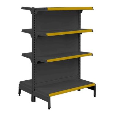 Imagem de Gôndola Prateleira Preta 4 Níveis 40x30 New Plus 1,40 Central Inicial Pe Amarelo - Sa Gôndolas