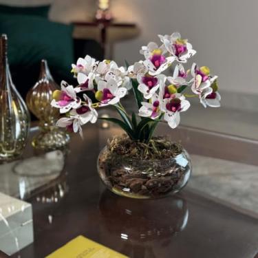 Imagem de Arranjo de Orquídea Artificial em Vaso de Vidro Decorativo para Sala, Lavabo e Escritório(Tigre)