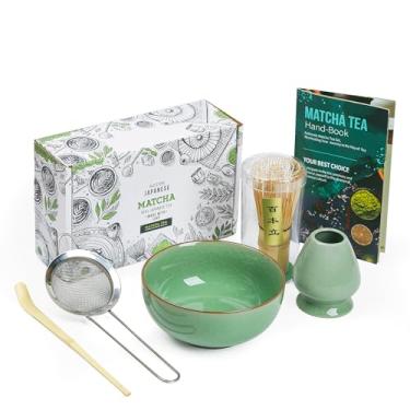 Imagem de Conjunto de batedor Matcha – Kit de batedor de bambu de 5 peças com chasen, colher, peneira de chá, suporte de batedor e tigela de cerâmica – Estilo tradicional japonês para amantes de matcha (verde)