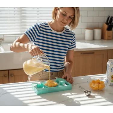 Imagem de Moldes de picolé de desenho animado infantil, moldes de sorvete de silicone de grau alimentício de cavidade, com palitos reutilizáveis, design plano antiaderente