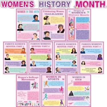 Imagem de 13 peças Women in History Posters International Women's History Month Decoração de sala de aula inspiradora pôsteres feministas com citações positivas para decoração de parede feminista em casa