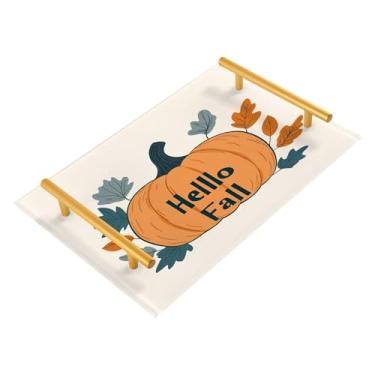 Imagem de xigua Bandeja de banheiro de abóboras de outono com alças bandeja de servir antiderrapante para mesa de centro, organizador de bancada de cabeceira bandeja de decoração de acrílico para decoração de