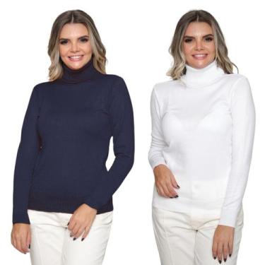 Imagem de Kit 2 Blusas Feminina de Tricô Manga Longa Gola Alta Casual Inverno - 