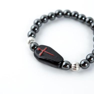 Imagem de Pulseira Exu Firma Caixão  Murano Hematita Esférica e Firma - Lua Míst