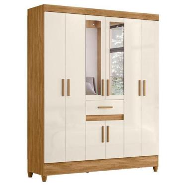 Imagem de Guarda Roupa Casal Portugal 8 Portas Freijó Off White com Espelho - Mo