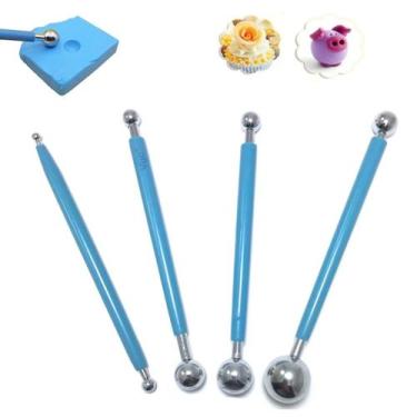 Imagem de 4 Boleadores Pontas Dupla Metal Inox Biscuit Azul - Artmak