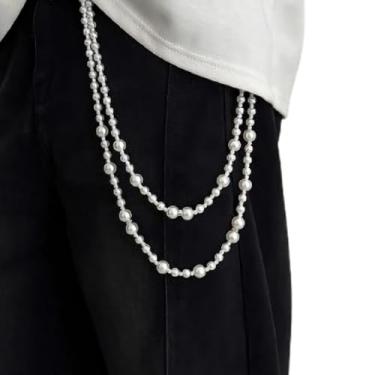 Imagem de FOUTOUKEEP Chaveiro de pérola para calças elegantes, acessório de moda para homens e mulheres
