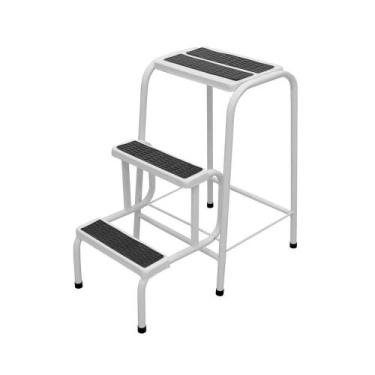 Imagem de Escada Banqueta 3 Degraus Dobrável De Aço Banquinho Banco Escadinha Pr