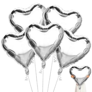 Imagem de Balões de coração, balões de coração grandes prateados de 81 cm, 5 peças de decorações de dia dos namorados enorme balão de alumínio vermelho para dia dos namorados, casamento, noivado, aniversário