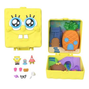 Imagem de Kit Compacto Polly Pocket Bob Esponja Mattel. Mini kit temático divertido com boneca e acessórios. Recomendado para crianças a partir dos 4 anos.