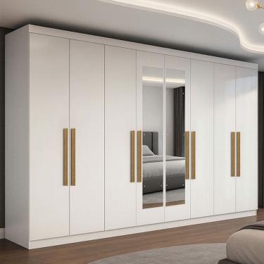 Imagem de Guarda-Roupa Casal Odisseia Plus 8 Portas 4 Gavetas com Espelho Branco - Maxel