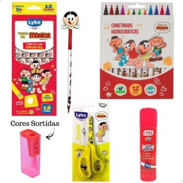 Imagem de Kit Material Escolar Turma da Mônica Lápis de Cor Apagável Canetinha L