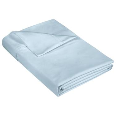 Imagem de Royale Linen 400 fios 100% algodão cultivado nos EUA - Lençóis refrescantes - Lençóis - Tecido de cetim de luxo - Lençol plano King vendido separadamente - Apenas lençol plano azul (king, azul