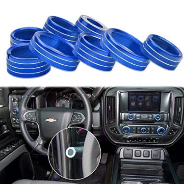Imagem de Kujunpao Ventilador de rádio Climate Botão de controle automático botão de controle de console central decoração adequada para Chevy Silverado e GMC Sierra 2014-2018 acessórios 8 peças (azul)