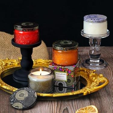 Imagem de Suporte de vela de vidro para luz de chá com tampa, luzes de chá coloridas, suportes de velas, centros de mesa para festa de casamento, castiçais votivos de vidro peças centrais de casamento (laranja)