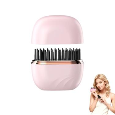 Imagem de Mini alisador de cabelo portátil, escova alisadora de viagem sem fio com 3 configurações de calor e carregamento rápido tipo C, alisa para cabelos crespos e ondulados, presente ideal (rosa)