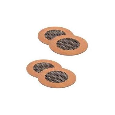 Imagem de Kit 3 Descanso de Panela 17x17 cm e Suporte Vertical para Cozinha Porta Papel Toalha de Bambu 29cm Altura Base 12cm Diâmetro (17 cm, redondo)